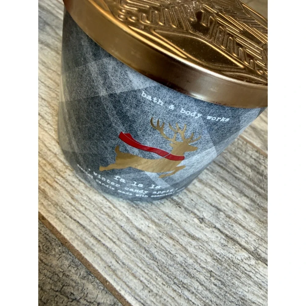 Bath & Body‎ Works Winter Candy Apple Candle 14.5 oz Reindeer Holiday 3 Wick NWT